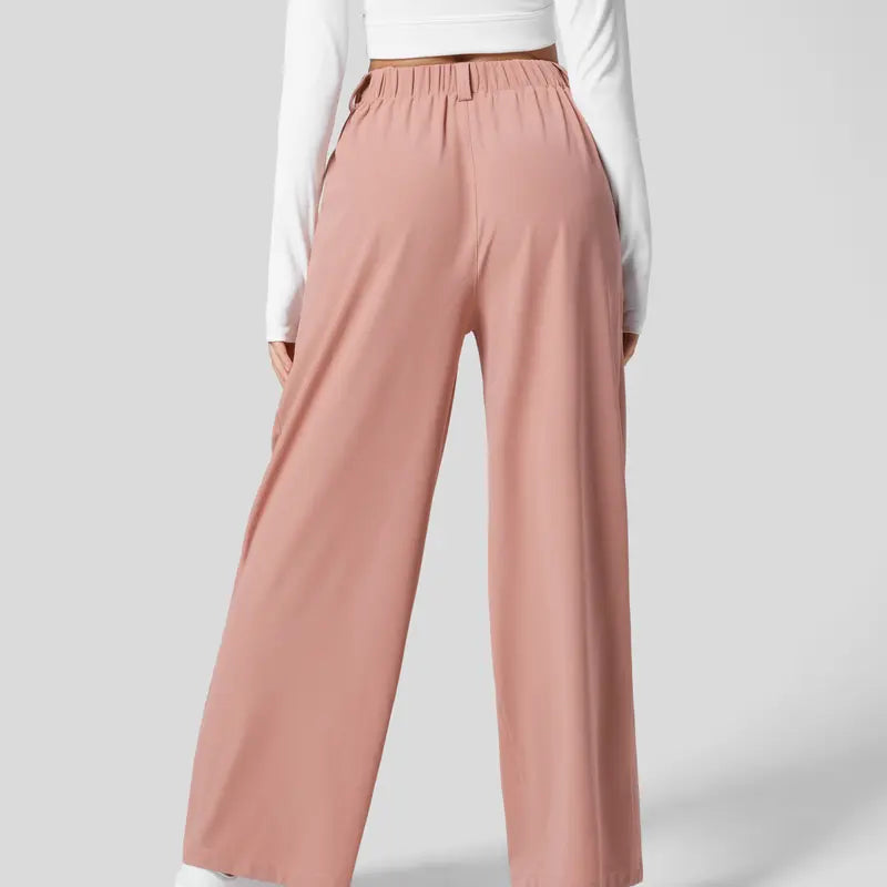 "Waffle Wide Leg Pants with Side Pockets by Halara - Stylish High Waisted Design"