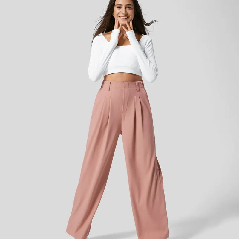 "Waffle Wide Leg Pants with Side Pockets by Halara - Stylish High Waisted Design"