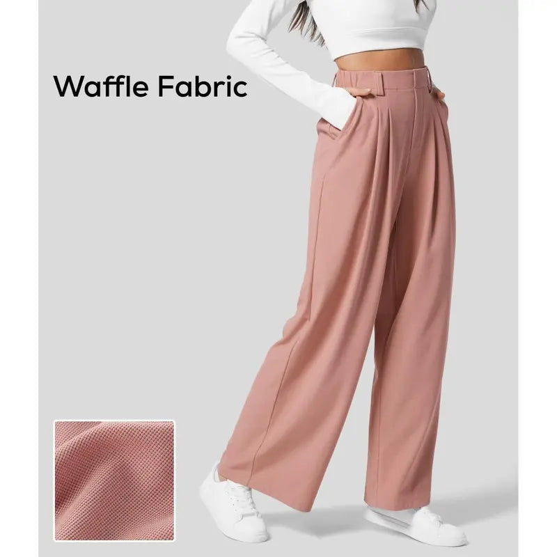 "Waffle Wide Leg Pants with Side Pockets by Halara - Stylish High Waisted Design"